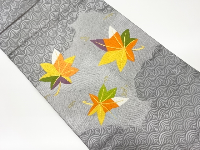 JAPANESE NAGOYA OBI / EMBROIDERY / WOVEN SEIGAIHA